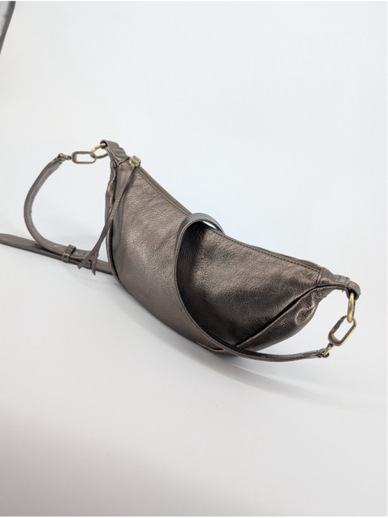 HOBO Handbags - HOBO Knox Sling Pewter Metallic Bronze Genuine Leather Crescent Shoulder Bag